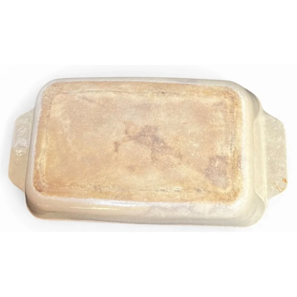 Vintage Ceramic Loaf Pan Baking Dish Magnolia Flower Blue Rim Country Kitchen